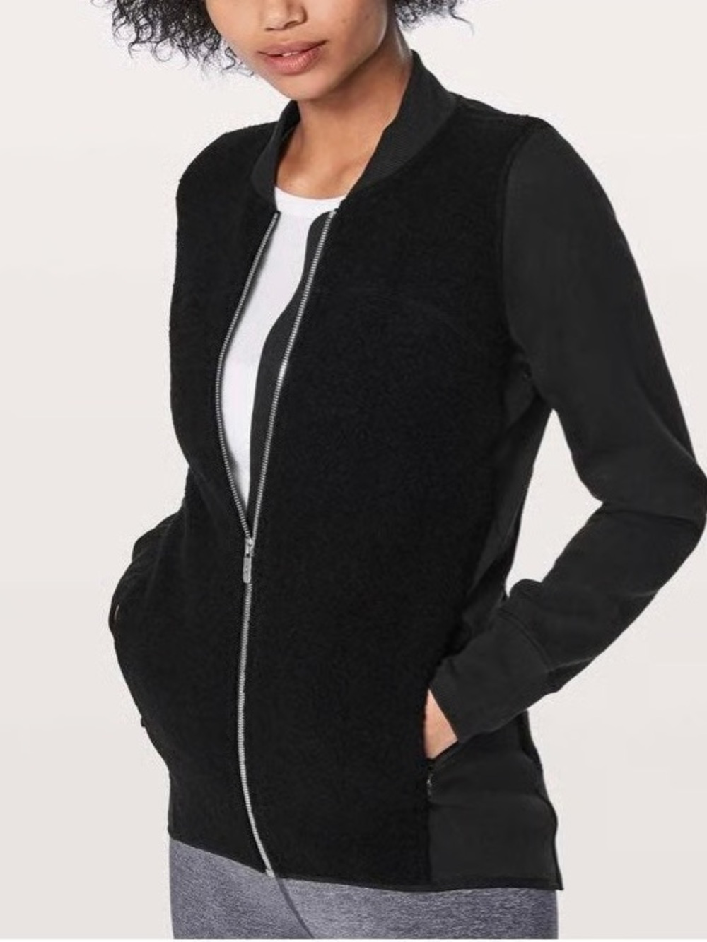 Lululemon | Stand Out Sherpa Half Zip Jacket Sweater Pockets Black Fleece Size 8